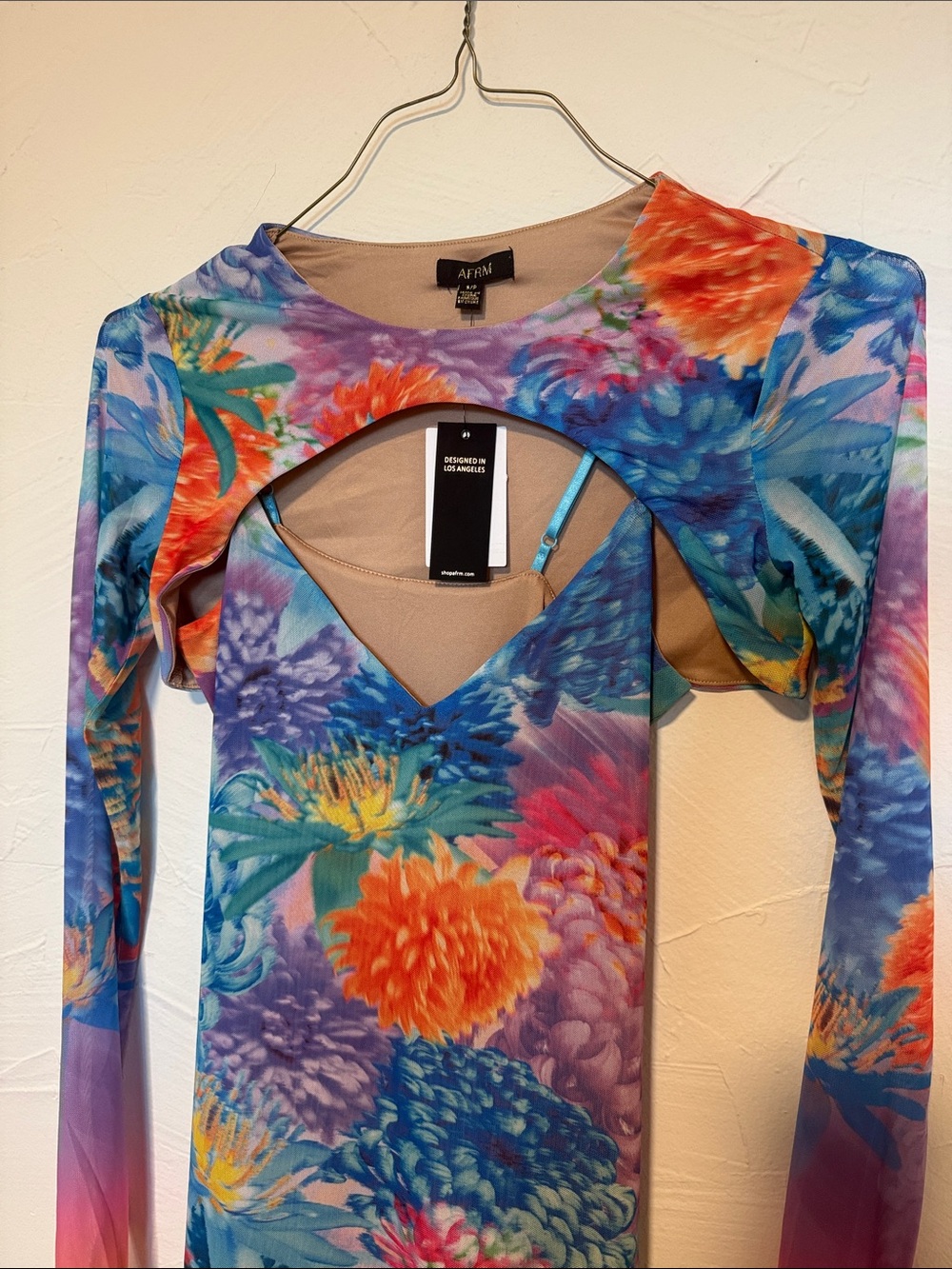 AFRM Long Floral Ombre Cutout Maxi Dress in Blue, Purple, Orange and Pink - Picture 2 of 4